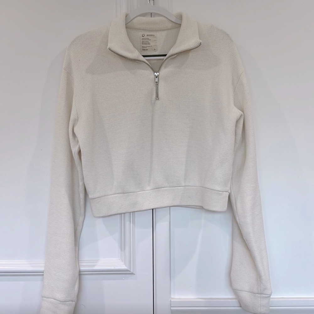 Cropped Half-Zip Turtleneck Sweater - Cream